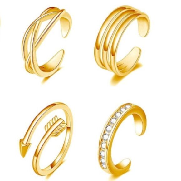 Yellow Gold Adjustable Boho Open Toe Rings - Set of 20 - Picture 4 of 11